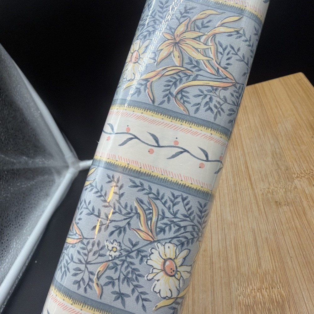 Vtg Magic Cover Drawer Shelf Liner Self Adhesive 3 Yds Blue Yellow Floral Cottag
